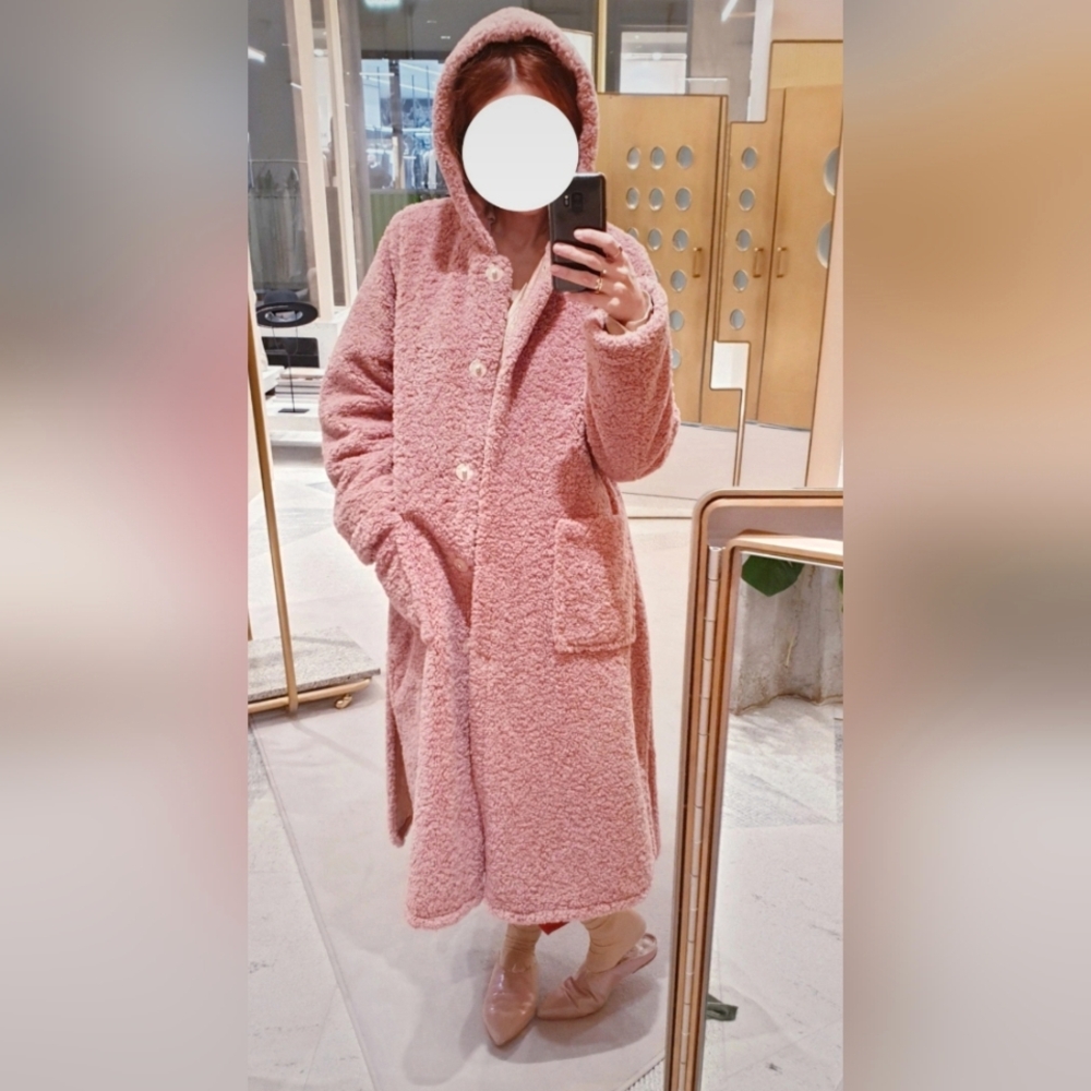 Forte_forte Cozy Pink Hooded Teddy Coat
